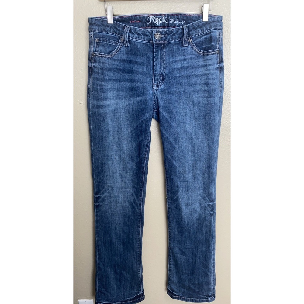 Wrangler Rock47 Jeans Western Low Rise Boot Cut Bling Cowgirl 31 X 34 Distressed - Picture 2 of 7